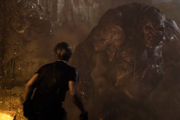 Resident Evil 4 remake leon fighting el gigante