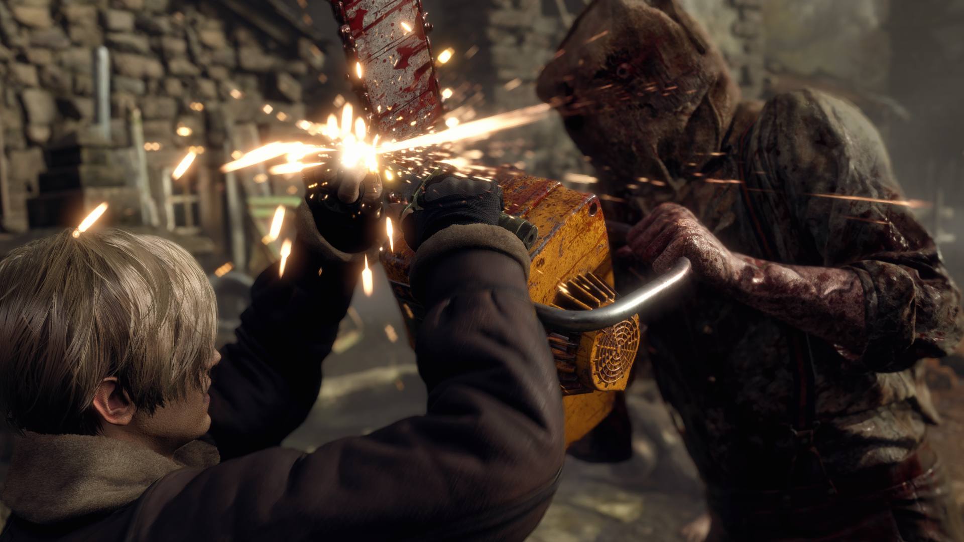 Resident Evil 4 remake leon parries an attack