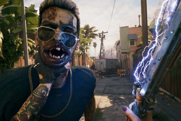 dead island 2 gameplay, a zombie up close, wearing sunglasses