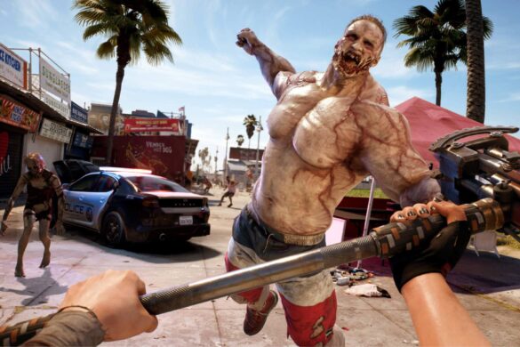 dead island 2 gameplay, fighting with a large zombie